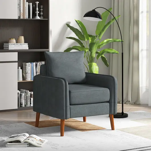 Costway Fabric Upholstered Sofa Chair Removable Back and Seat Cushions, Gray, HV10450GR