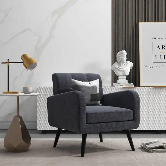 Costway Fade-Resistant Modern Upholstered Comfy Accent Chair Single Sofa Rubber Wood Legs, Gray, HW66544GR
