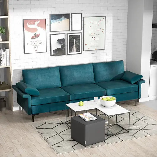 Costway Fast-Acting Large 3, Seat Sofa Sectional Metal Legs and 2 USB Ports 3-4 people, Turquoise, HV10301TU-+HV10301TU-B+...