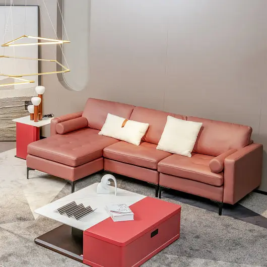 Costway Fast-Acting Modular L, Influenced Sectional Sofa Reversible Chaise and 2 USB Ports, Dowel Pink, HV10310RE-+HV10310...