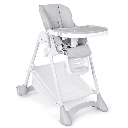 Costway First-Rate Baby Convertible Folding Adjustable High Chair Wheel Tray Storage Binquireet, Slate Gray, AD10007GR
