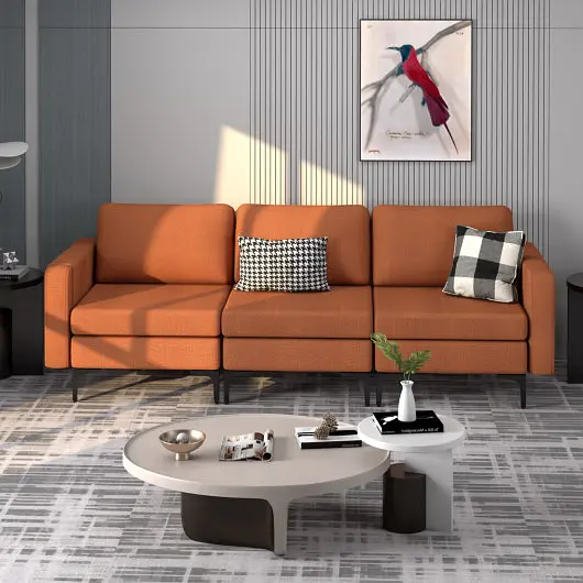 Costway Fluorescent Convertible Leather Sofa Couch Magazine Pockets 3, Seat 2 USB Port, Orange, HV10299OG-+HV10299OG-B+HV1...