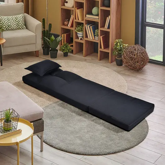 Costway Fold Down Flip Convertible Sleeper Couch Pillow, Matte Black, HW66919BK