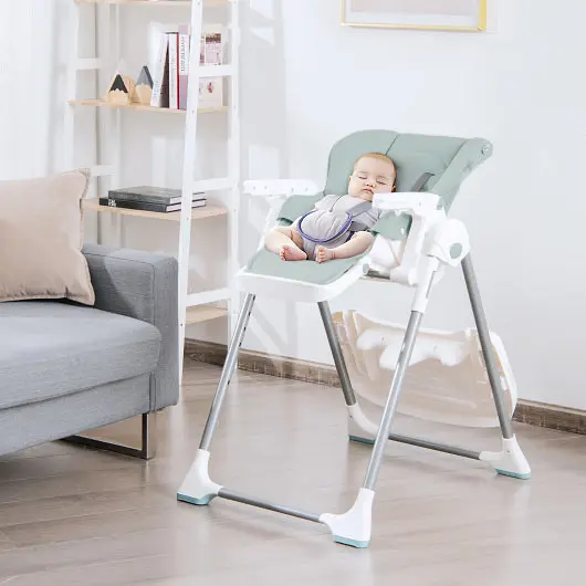 Costway Foldable Baby High Chair Double Removable Trays and Book Holder, Green, AD10005GN
