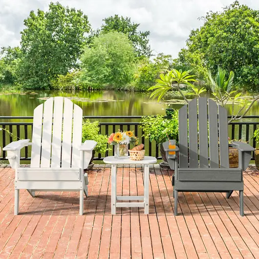 Costway Foldable Weather Resistant Patio Chair Constructed- Cup Holder, Charcoal, NP10250GR