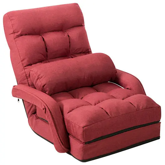 Costway Folding Lazy Floor Chair Sofa Armrests and Pillow, Cherry Red, HW56730RE