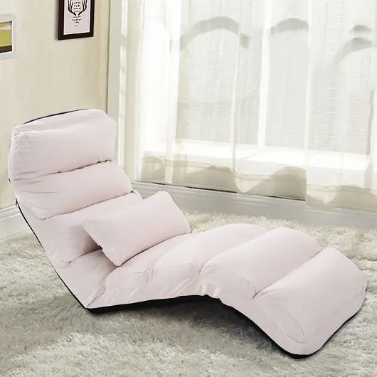 Costway Folding Lazy Sofa Chair Chic Sofa Couch Beds Lounge Chair Pillow, Beige, HW53981BE
