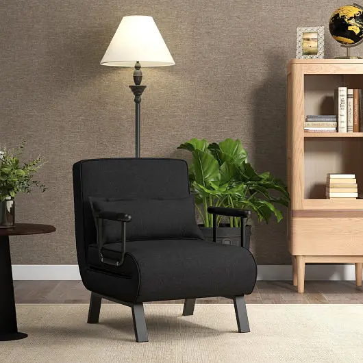 Costway Folding 6 Position Convertible Sleeper Bed Armchair Lounge Couch Pillow, Onyx, HW66326HS