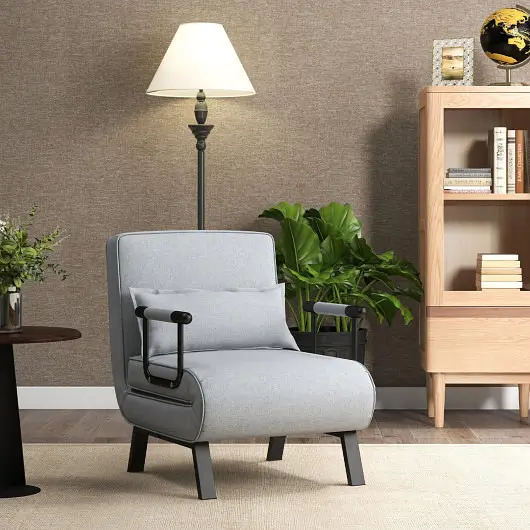 Costway Folding 6 Position Convertible Sleeper Bed Armchair Lounge Couch Pillow, Light Gray, HW66326QH