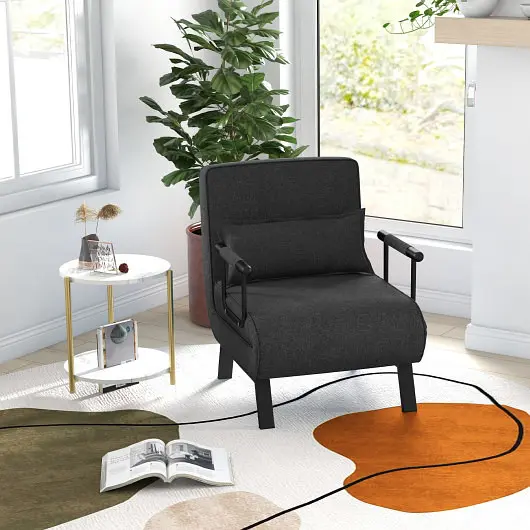 Costway Fortified Folding 6 Position Convertible Sleeper Bed Armchair Lounge Couch Pillow, Gray, HW66326GR