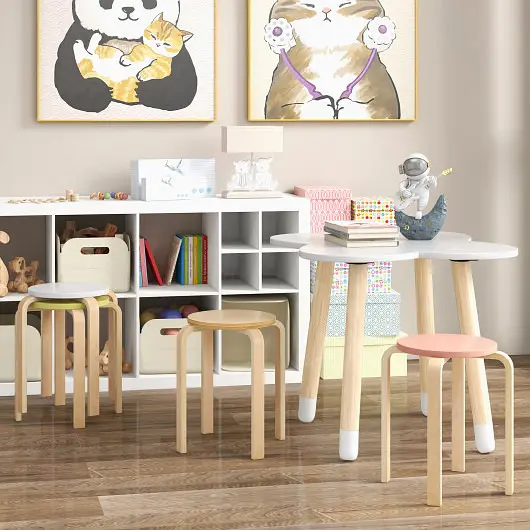 Costway Fortified Set 4 Bentwood Stackable Stools Dining Stools Round Tops, Multicolor, JV10970CL