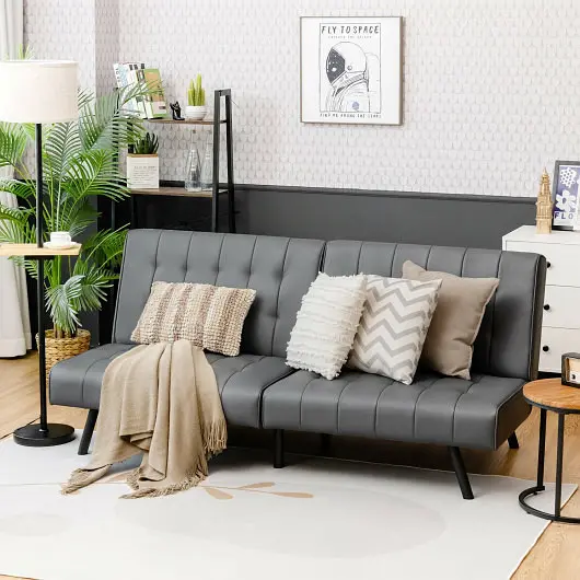 Costway Futon Sofa Bed PU Leather Convertible Folding Couch Sleeper Lounge, Slate Gray, HW68469GR