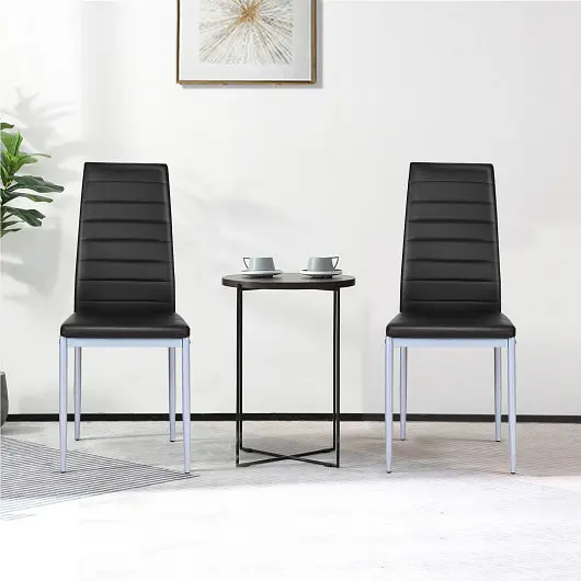 Costway Genuine 4 Pieces PVC Leather Dining Side Chairs Elegant Design, Midnight Black, KC53402BK