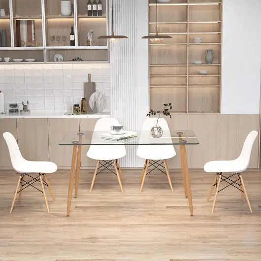 Costway Green 5 Pieces Rectangle Dining Table Set 51 Inch Glass Tabletop, White, JV10285WH-4+KC53672+