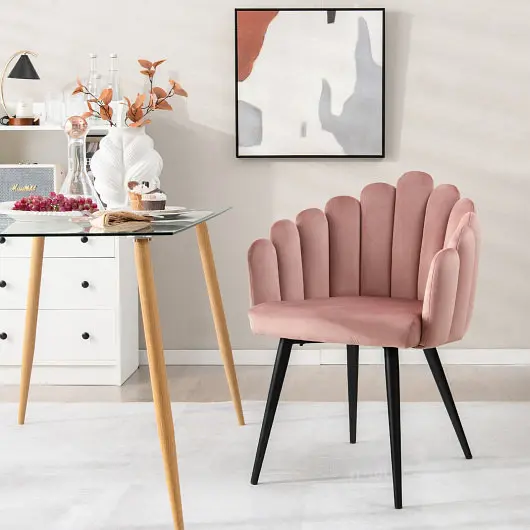Costway Grip Modern Velvet Dining Chair Metal Base and Petal Backrest, Linchpink, HU10119PK