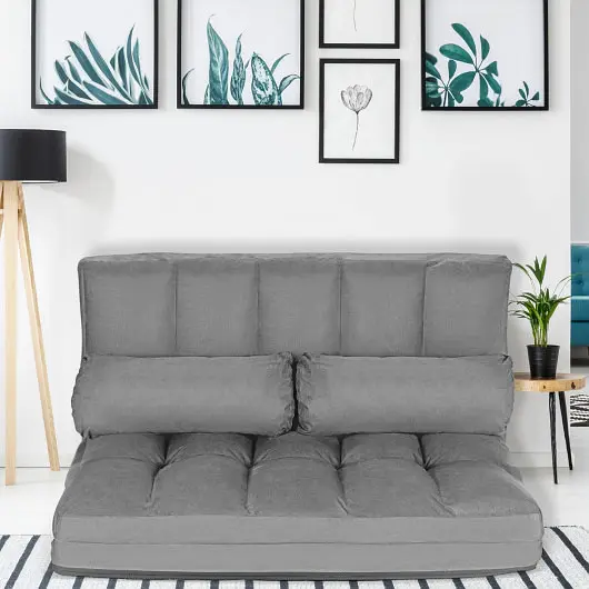 Costway Grooved 6-Position Foldable Floor Sofa Bed Detachable Cloth Cover, Gray, HW66174GR