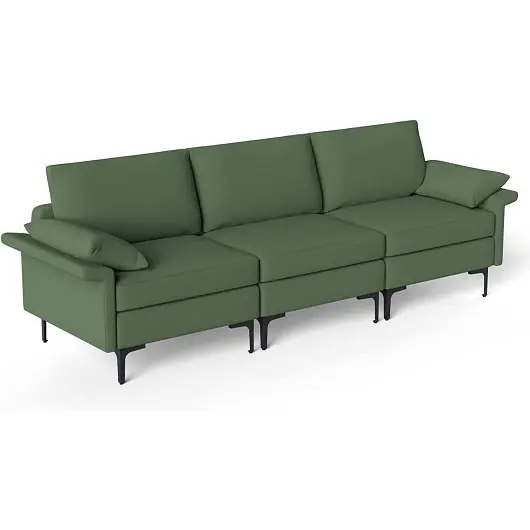 Costway Grooved Large 3, Seat Sofa Sectional Metal Legs 3-4 people, Army Emerald, HV10301GN-+HV10301GN-B+HV10301GN-E