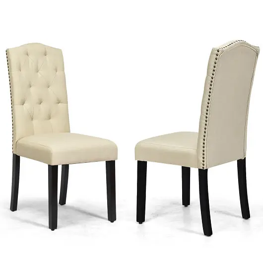Costway Heavy Set 2 Tufted Upholstered Dining Chairs, Beige, HW65994BE-2
