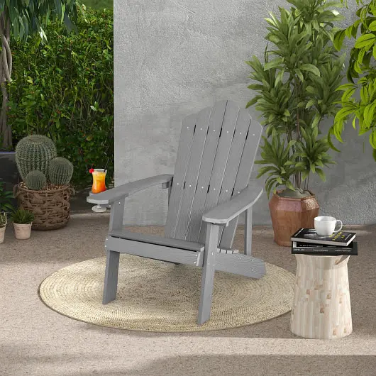 Costway Heavy Weather Resistant HIPS Outdoor Adirondack Chair Cup Holder, Grey, NP10983SL