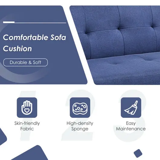 Costway High-Performance 3 Seat Convertible Linen Fabric Futon Sofa USB and Power Strip, Royal Blue, HV10009BL
