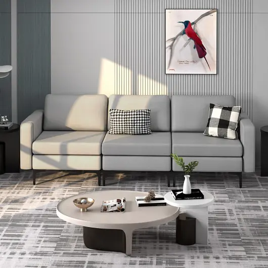 Costway High-Strength 3, Seat Sectional Sofa Couch Armrest Magazine Pocket and Metal Leg, Light Gray, HV10299SL-+HV10299SL...