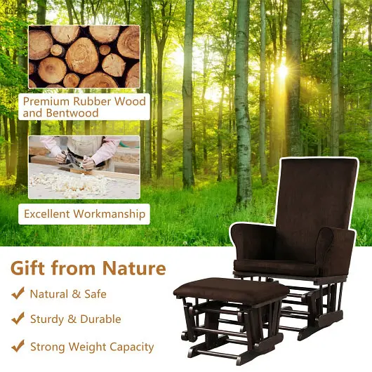 Costway High-Visibility Baby Nursery Relax Rocker Rocking Chair Glider and Ottoman Cushion Set, Brown, JV10395CF