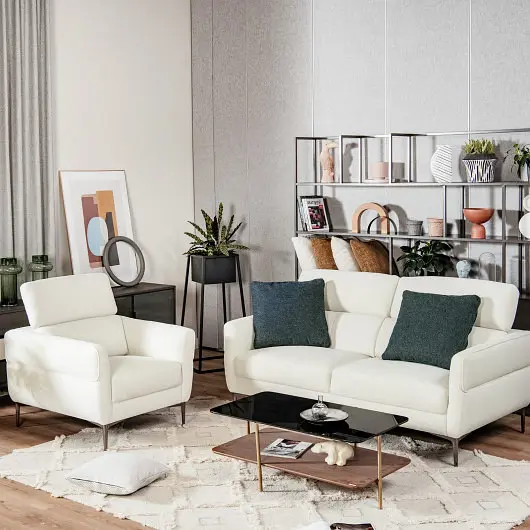 Costway Hi-Vis Modern Couched Sofa set Adjustable Headrest, White, HV10184WL-WH+