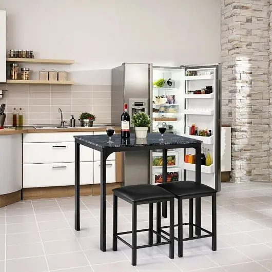 Costway Hi-Vis 3 Piece Counter Height Dining Set Faux Marble Table, Black, HW66121BK