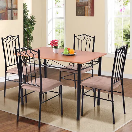 Costway Hi-Vis 5 Pieces Dining Set Wooden Table and 4 Cushioned Chairs, HW61392
