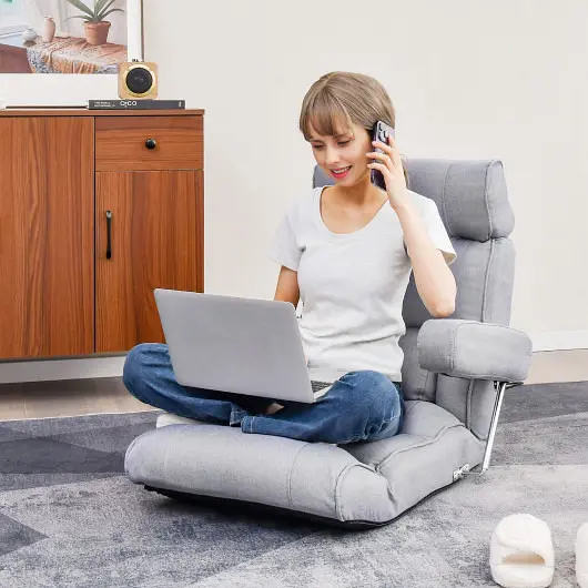 Costway Improved Adjustable Folding Sofa Chair 6 Position Stepless Back, Gray, HV10119GR