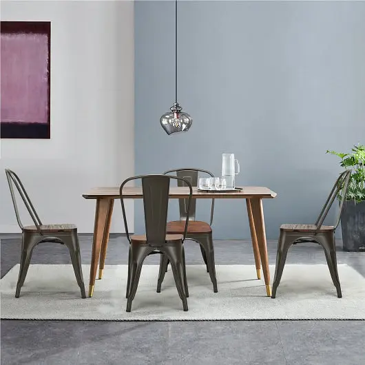 Costway 18 Inch Height Set 4 Stackable Style Metal Wood Dining Chair-Dark Sage, HW66013GU