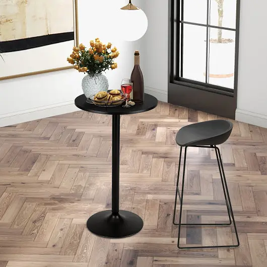 Costway 24 Inch Modern Style Round Cocktail Table Metal Base and MDF Top, JV10790DK