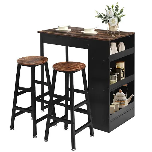 Costway 3 Individual Bar Table Set Storage, HW64298BN