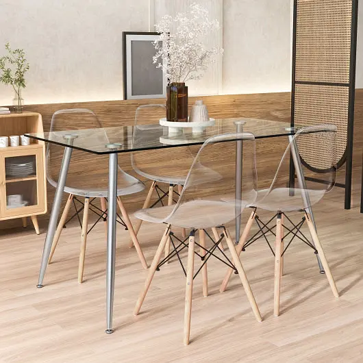 Costway Industrial 5 Pieces Rectangle Dining Table Set 51 Inch Glass Tabletop, Gray, KC53213CL-4+KC53672SL+