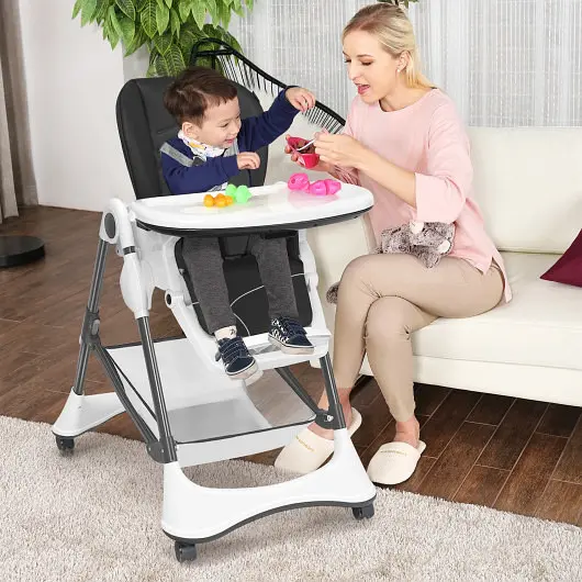 Costway , Influenced High Chair 4 Lockable Wheels, Slate Gray, BB5585GR