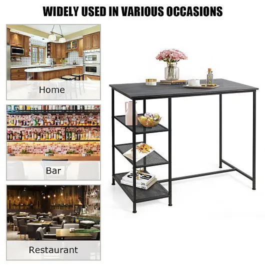 Costway Instant Industrial Dining Bar Pub Table Metal Frame and Storage Shelves, HW62458