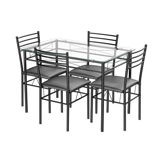 Costway 5 Items Dining Set Tempered Glass Top Table and 4 Upholstered Chairs, HW61400