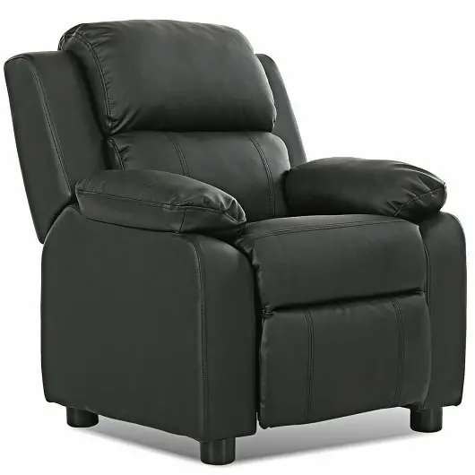Costway Kids Deluxe Headrest Recliner Sofa Chair Storage Arms, Black, HW56511BK