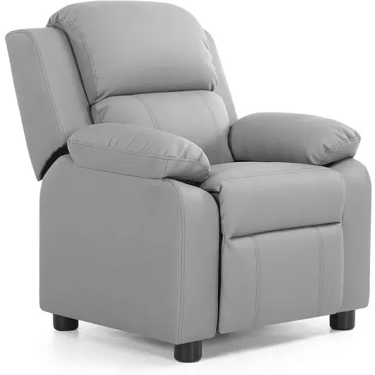 Costway Kids Deluxe Headrest Recliner Sofa Chair Storage Arms, Graphite, HY10165GR