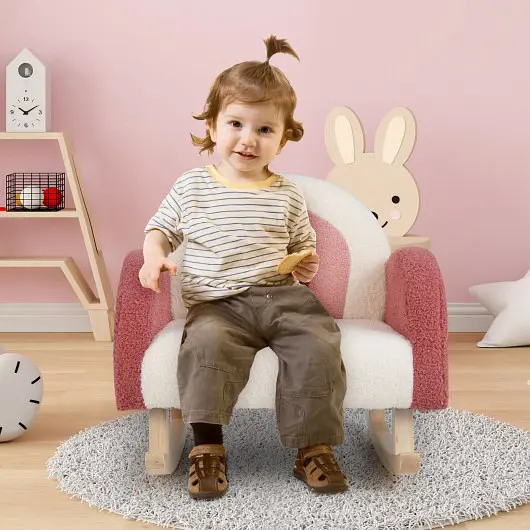 Costway Kids Rocking Chair Children Velvet Upholstered Sofa Solid Wood Legs, Ruby, HV10298RE