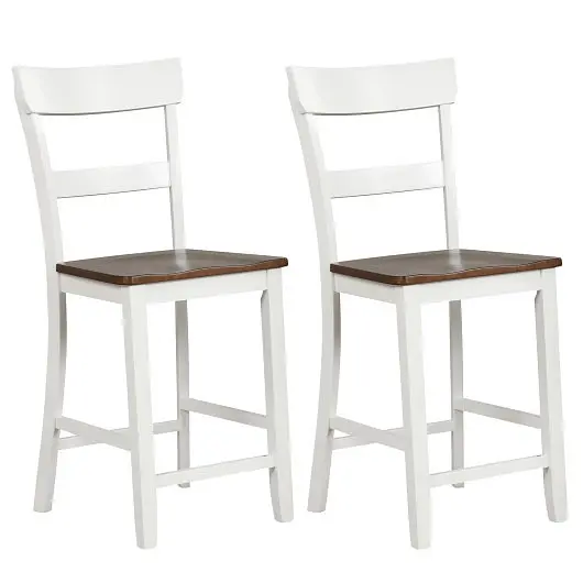 Costway Knurled Farmhoutilize Dining Bar Stool Set 2 Solid Rubber Wood Frame, White, JV11659WH