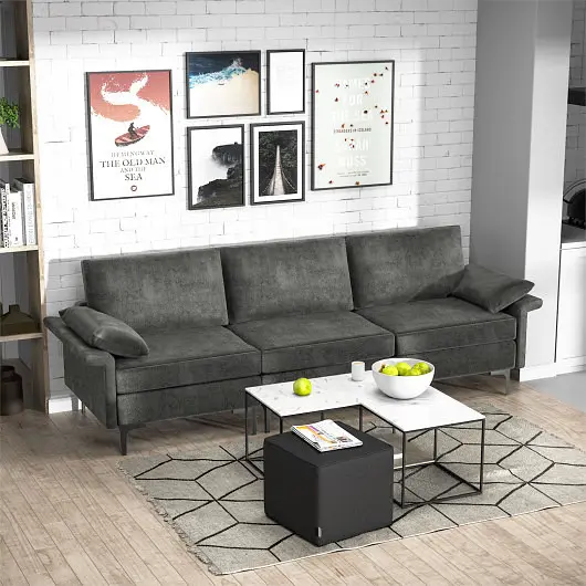 Costway Large 3, Seat Sofa Sectional Metal Legs and 2 USB Ports 3-4 people, Chrome Silver, HV10301SL-+HV10301SL-B+HV10301U...