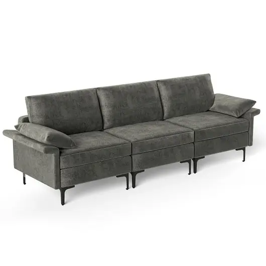 Costway Large 3, Seat Sofa Sectional Metal Legs 3-4 people, Graphite, HV10301SL-+HV10301SL-B+HV10301SL-E