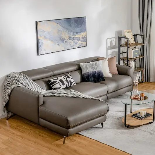 Costway Leather Air Power Reclining Sectional Sofa Adjustable Headrests, Slate Gray, HV10179WL-GR+