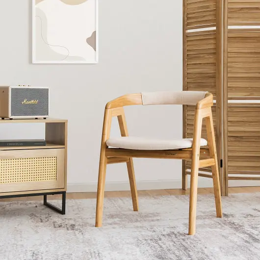 Costway Leisure Bamboo Dining Chair Curved Back and Anti, Slip Foot Pads, Natural, HU10122NA