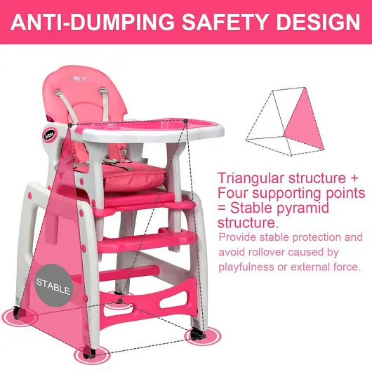 Costway Lightweight 3--1 Baby High Chair Lockable Universal Wheels, Hitch Pink, BB5604PI