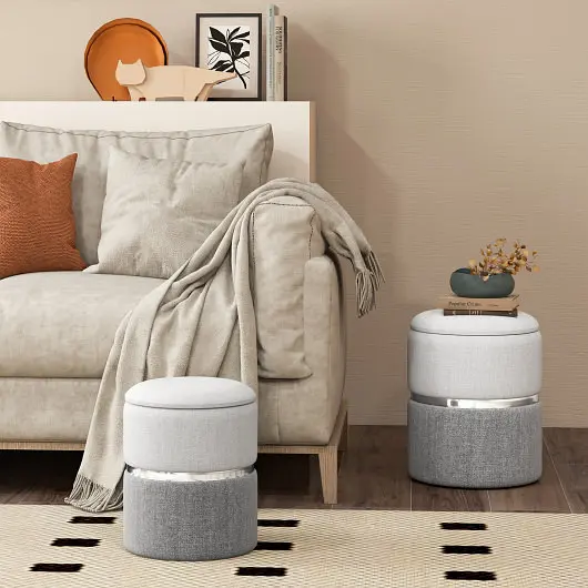 Costway Linen Fabric Storage Ottoman Set 2-B, JV11309GW