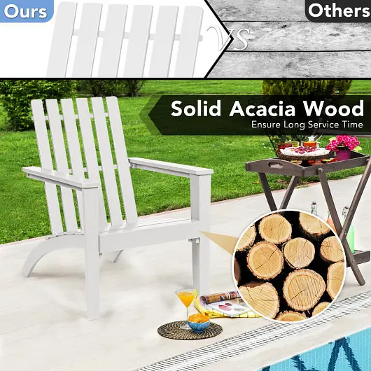 Costway Long-Lasting Outdoor Long-lasting Patio Acacia Wood Adirondack Lounge Armchair, White, OP70602WH