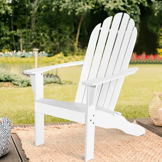 Costway Low-Profile Acacia Wood Outdoor Adirondack Chair Ergonomic Design, White, OP70302WH