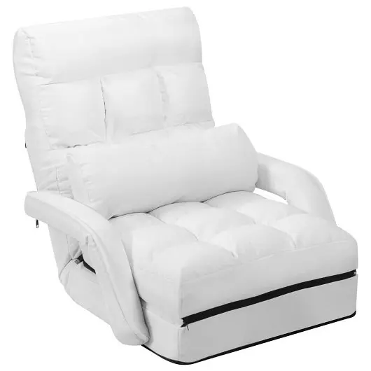 Costway Low-VOC Folding Lazy Floor Chair Sofa Armrests and Pillow, White, HW56730WH